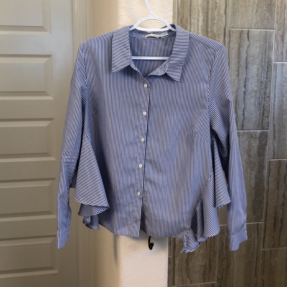 English Factory Blue Stripe Button Down Large